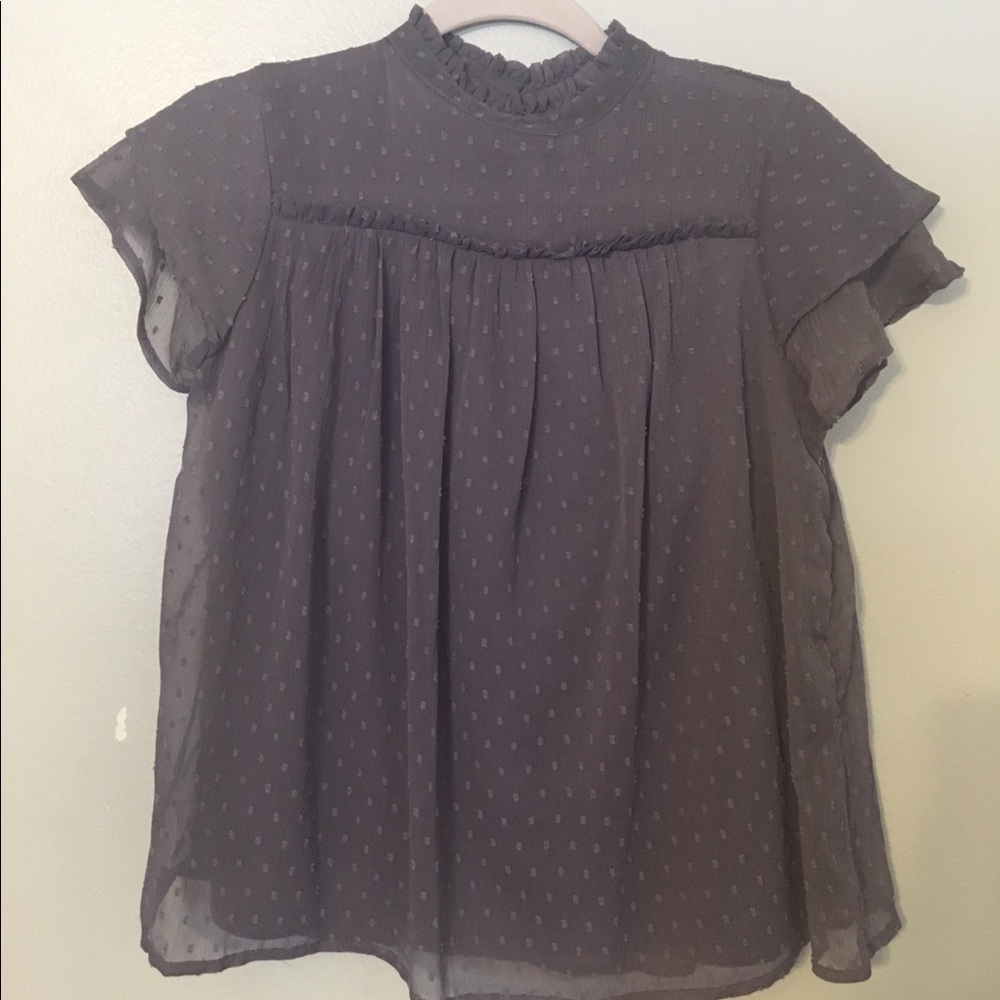 Cute, high-neck, flutter-sleeve blouse